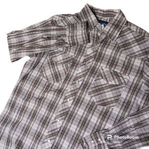 Wrangler Men's Medium Pearl Snap Button Up Long Sleeve Western Tan Plaid Vintage